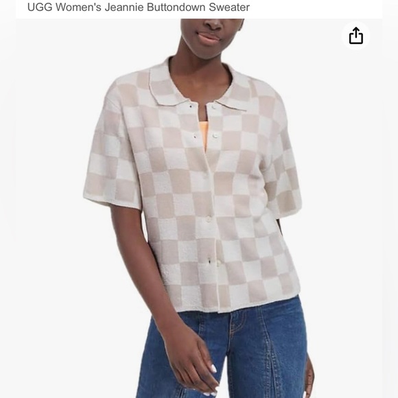 NWT UGG W Jeannie button down sweater color Nant cream check lightweight med. - Picture 2 of 13